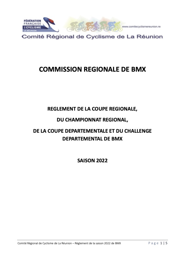 Règlement de la saison de BMX 2022