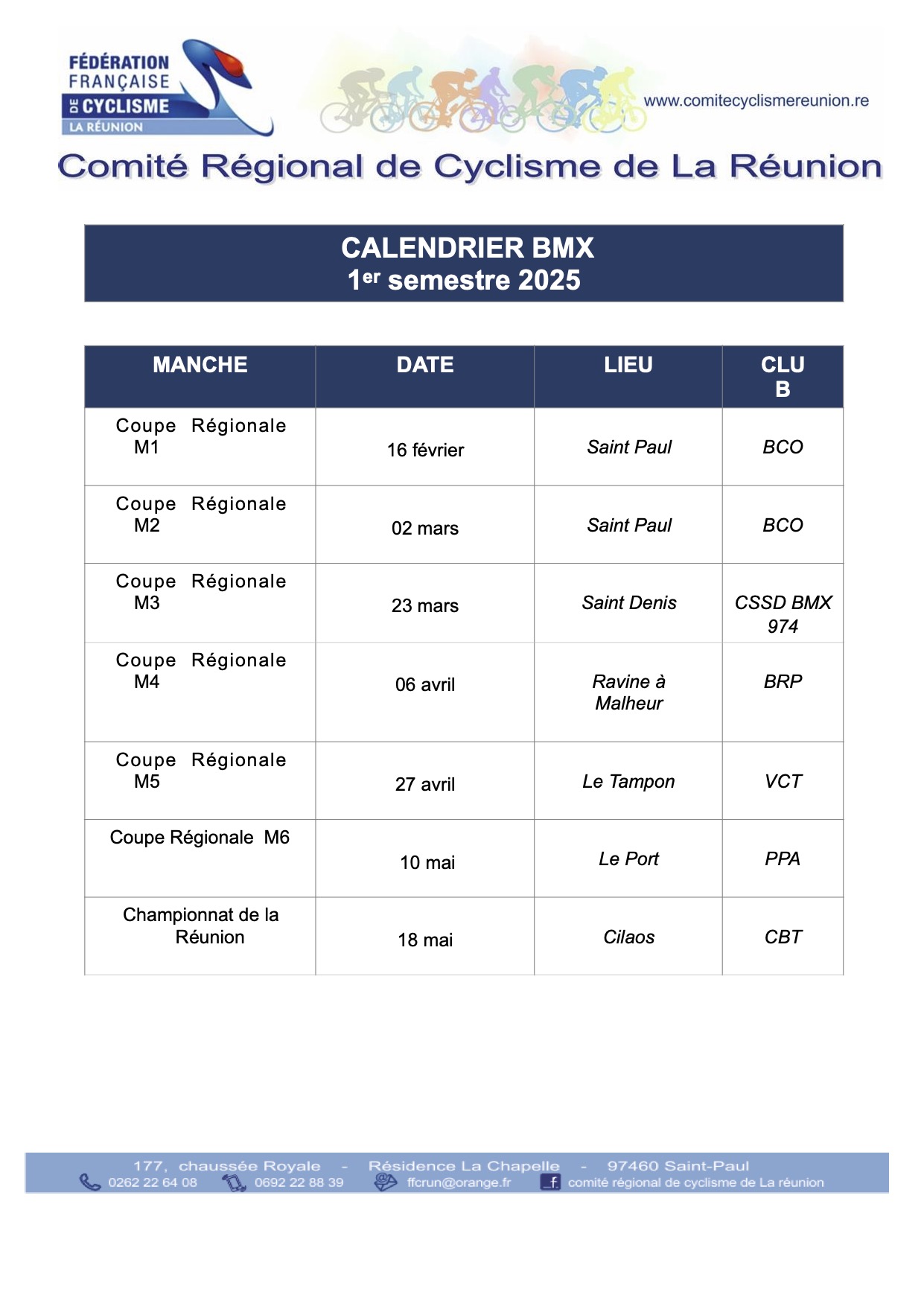 calendrier BMX saison 2025